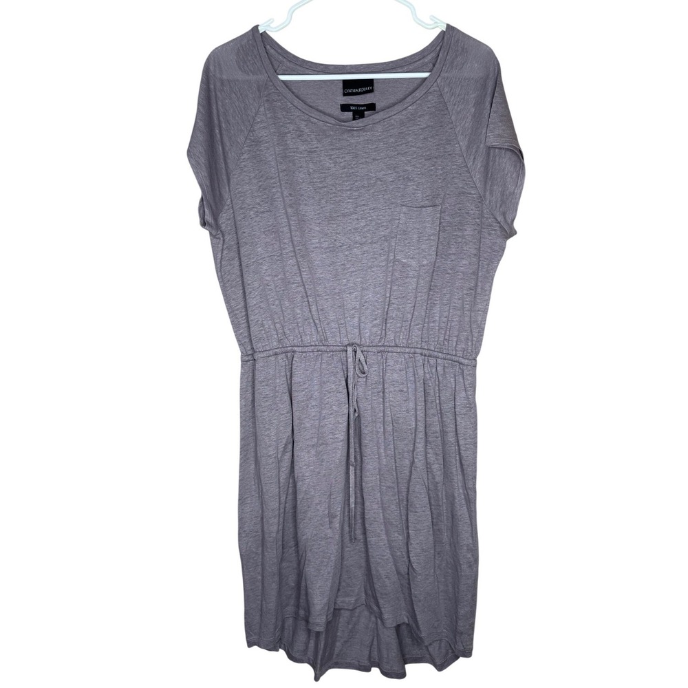 Cynthia Rowley 100% Linen Dress Women's Large Purple Gray High Low Pocket Knit